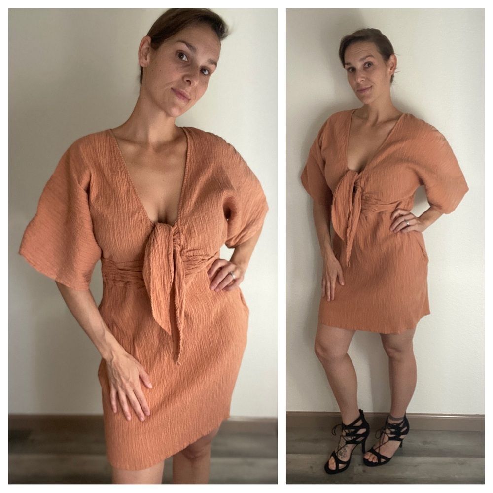 ASOS Dress Seersucker Clay Dolman Sleeve Plus Size US 16